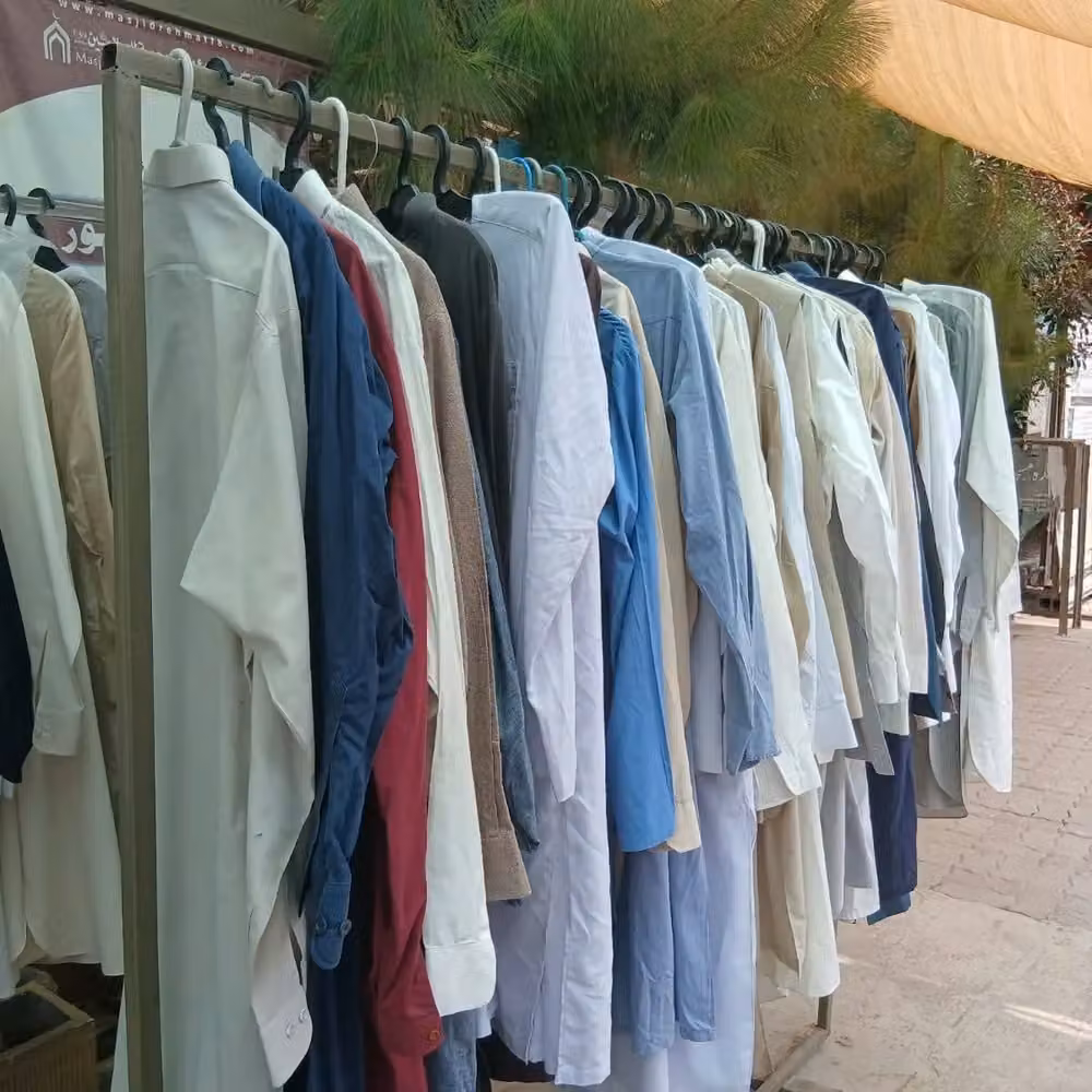 Men's garments arranged for dignified selection
